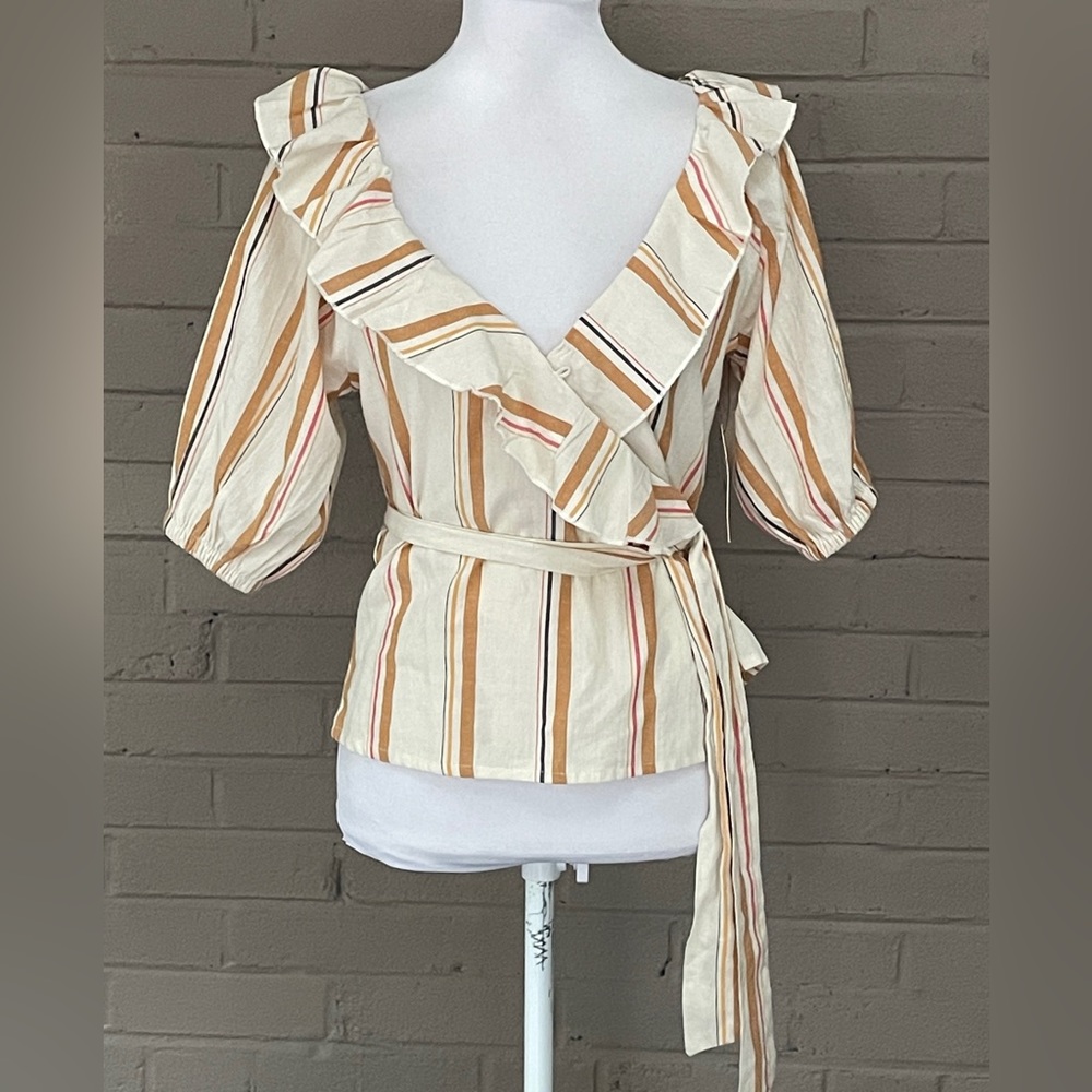 Billabong NWT stripe ruffled crossover top S - Picture 2 of 14